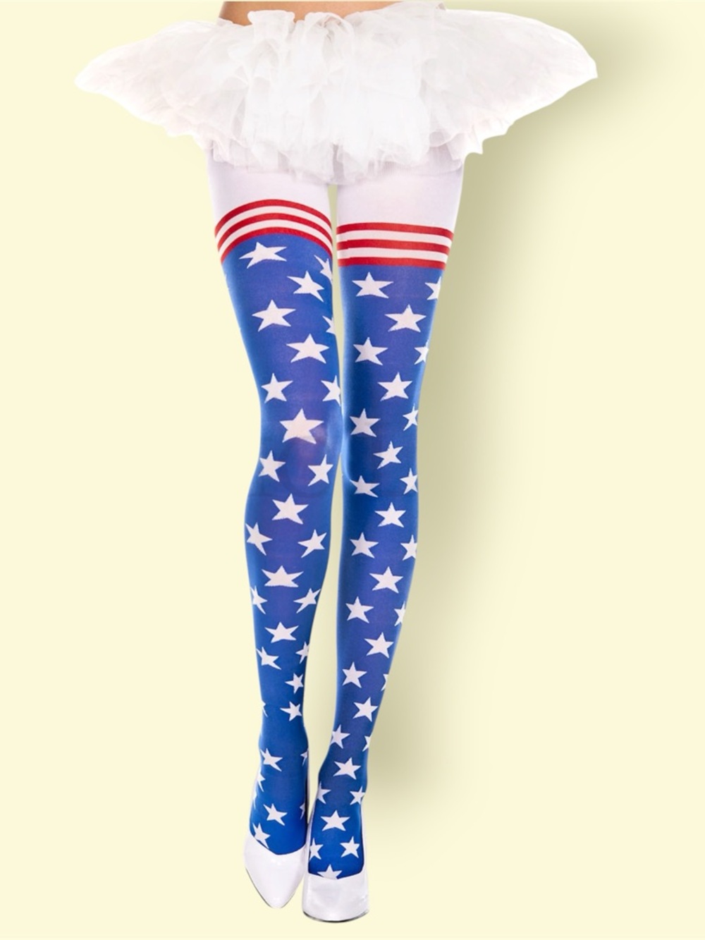 Music Legs Blue Star & Red Striped Pantyhose Hosiery